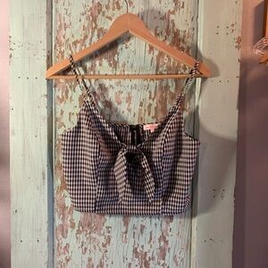 Women’s Re:named Black and White Plaid Crop Top. zipper back, bow front. Size M